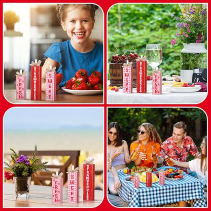 MiniInflat 3 Pcs Summer Strawberries Table Decor, Fruit Wooden Block Sign - style: Strawberries