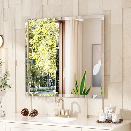 VocalStar Frameless Bathroom Mirror, 40" x 36" Rectangle Wall Mirror with Beveled Edge, Modern Decorative Vanity Mirrored for Living Room, Entryway, Bedroom | 1/4-Inch Shatterproof Glass - size: 40"L x 36"W