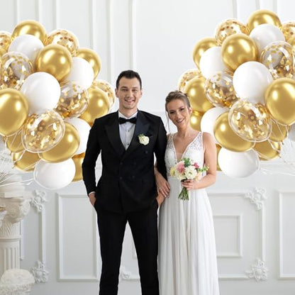 60pcs Gold and White Balloons 12inch with Metallic Gold Confetti Balloons - color: White Gold