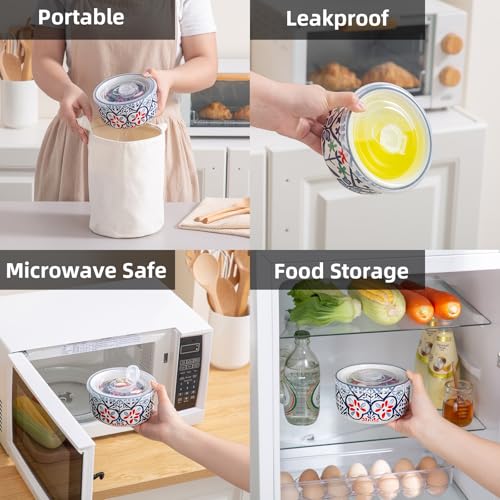 Ceramic Bowl with Lid, Microwave Safe, Set of 4 - color: color A2 - Set of 4