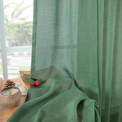 YoungsTex Green Linen 주방 창문 커튼 101.6cm(40인치) 길이 - 뒷면 탭 로드 포켓이 있는 작은 세미 시어 드레이프 경량 카페 욕실 창문용, 패널 2개, 86.4 x 101.6cm(34 x 40인치) - color: 초록색., size: 34"W x 40"L (Pack of 2)