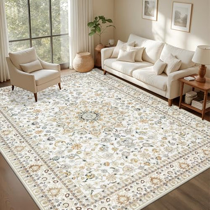10x12 Area Rugs Living Room: Washable Boho Rug for Bedroom Beige - color: Beige, size: 10' x 12' (Rectangular)