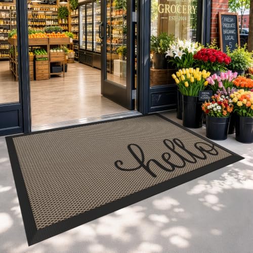 LUMI Outside Welcome Door Mat 32x47, Non-Slip Durable Rubber Easy Clean - color: Hello, size: 32"x47"