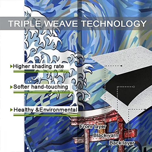 Japanese Asian Art Blackout Curtains - Blue Anime Ocean The Great Waves Fantasy Starry Sky Torii Rod Pocket Window Curtain Set Energy Saving Thermal Insulated Drapes,2 Panels 54L x 21W - color: Japanese Asian Art, size: 21"W x 54"L (Pack of 2)