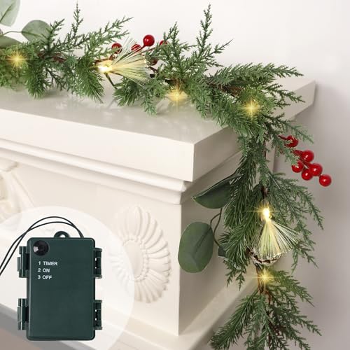 DR.DUDU 6FT Christmas Garland with Lights Mantel Decorations - size: 6FT
