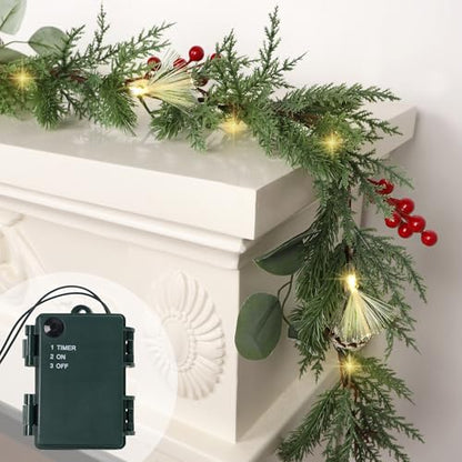 DR.DUDU 6FT Christmas Garland with Lights Mantel Decorations - size: 6FT