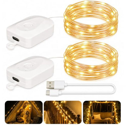 DomeStar 2 Pack Fairy Lights Battery Operate, 32 FT Rechargeable Lights - color: Warm White