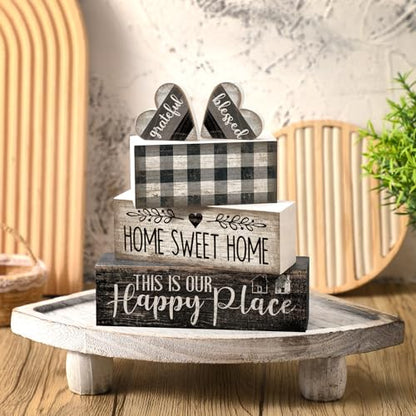 Moucuny 4 Pcs Farmhouse Table Decoration Home Sweet Home Wooden Block Signs - style: Black and White Heart