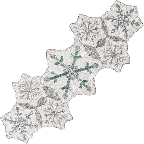 ALPHA Living HOME 36-Inch Beaded Table Runner, Glitz Decorative Runner for Dining Table, Wedding, Bridal Shower, Christmas & Farmhouse Décor, Chiffon White Sapphire - color: Silver