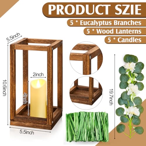 Sabary 5 Sets/ 15 Pcs Wooden Lantern LED Candles Wedding Centerpiece