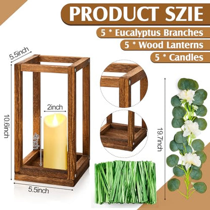 Sabary 5 Sets/ 15 Pcs Wooden Lantern LED Candles Wedding Centerpiece