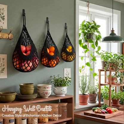 Honeydak 3 Hanging Baskets, Black, Open Mesh Teardrop - color: Black, style: Open Mesh Teardrop
