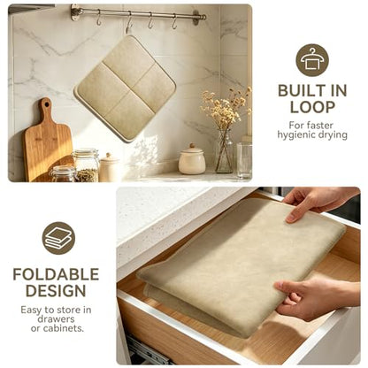 YDKGL 2 pack Dish Drying Mat for Kitchen Counter,PU Leather Dish Mat，Brown - color: Brown, size: 16" x 18"(2 Pack)
