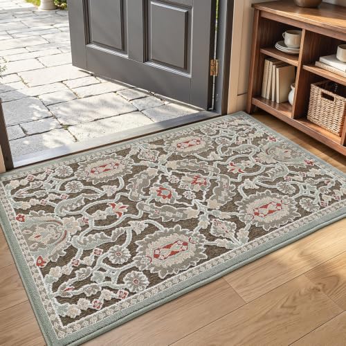 LUMI Indoor Door Mat 27x46, Vintage Non-Slip Washable Thin Entry Mat,Floral - color: Flower Whipser, size: 2'2" x 3'10" (Rectangular)