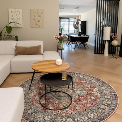 Lahome Oriental Washable Round Area Rug, Non-Slip Round Rugs 6ft Ultra-Thin - color: Brick Red, size: 6'(Round)