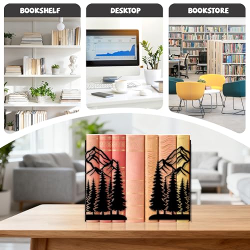 Peacoblue 5.5"x4.3"x8.3" Metal Bookends, Heavy Duty Book Ends for Shelves - style: Mountains and Forests