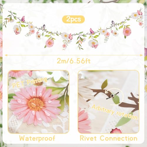 SUNBEAUTY 13FT Wildflower Garland Butterfly Daisy Banner Flower Garlands - color: Pet Flowers - Pink