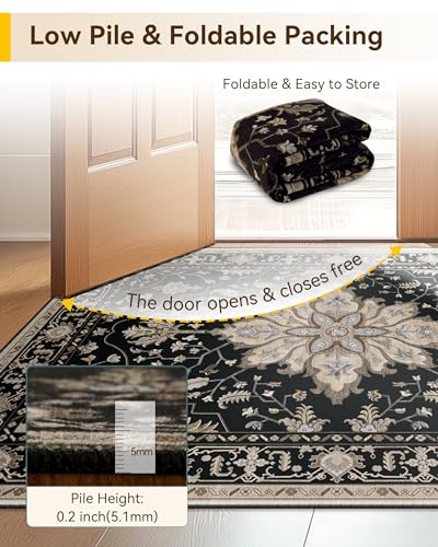 RELEANY Washable Area Rug, Runner 2'x5', Black/Neutral - color: Black/Neutral, size: 2' x 5' (Rectangular)