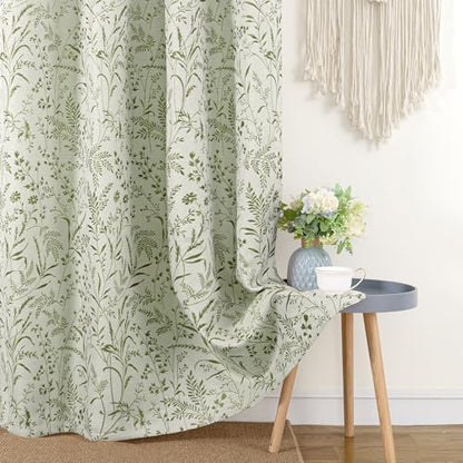 BGment Green Leaf Linen Curtains for Living Room 63 Inch Length 2 Panels - color: Green, size: 52"W x 63"L (Pack of 2)