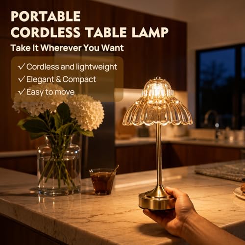 Flower Battery Operated Rechargeable Lamp Cordless, Petal, Amber - color: Amber-Petal