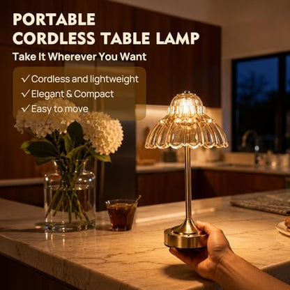 Flower Battery Operated Rechargeable Lamp Cordless, Petal, Amber - color: Amber-Petal