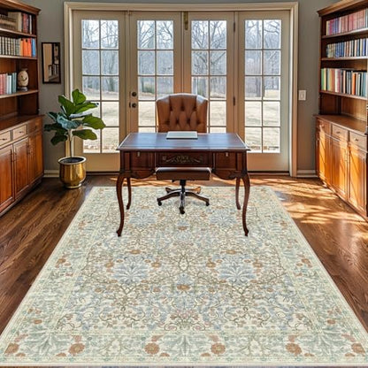 5x7 Washable Area Rugs for Living Room Soft Carpet (Beige Blue) - color: Beige Blue, size: 5' x 7' (Rectangular)