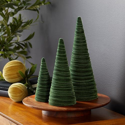 Olive Velvet Trees Set of 3, Valentine Tabletop, Modern Mantel Decor, Elegant Green Holiday Entryway, Wedding Centerpiece, Office Bookshelf (Olive) - color: Olive