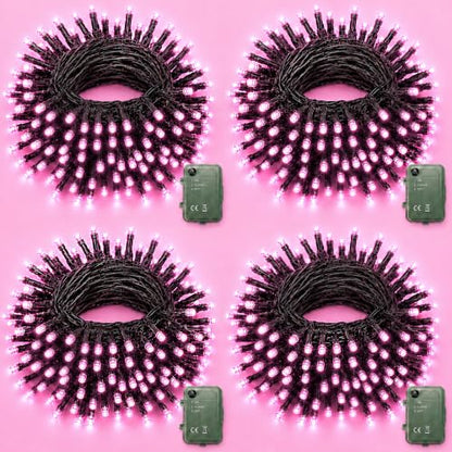 Pooqla Pink String Lights Battery Operated, 4x50 LED Halloween Lights - color: Pink, size: 50 LED x4