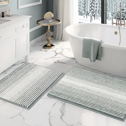 BSICPRO Bathroom Rugs Sets 2 Piece, Non Slip Striped Bath Mats, Light Gray - color: Light Gray, size: 20" x 32" Plus 16" x 24"