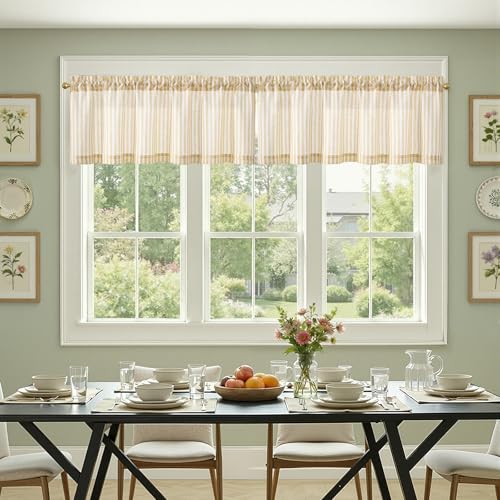 jinchan Linen Boxter Stripe Valances for Window 50 x 16 inch,Yellow,1 Panel - color: Boxter Stripe | Mustard Yellow on Linen, size: 50"W x 16"L (Pack of 1)