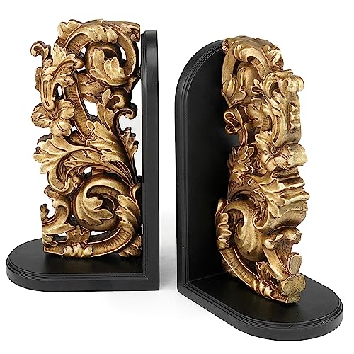 AELS Vintage Heavy Duty Bookends, Decorative Book Ends for Heavy Books, Unique Rustic Bookend Supports for Shelves, Stopper for Books/Movies/CD, Farmhouse Decoration, Bronze Gold & Black - color: Bronze Gold & Black