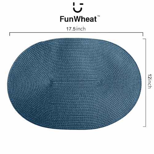FunWheat Oval Braided Placemats Set of 6 Table Mats for Dining Tables Washable Heat Resistant Place mats for Daily Use12 x17.5 Inch (Oval Blue, 6pcs) - color: Blue, size: 6pcs