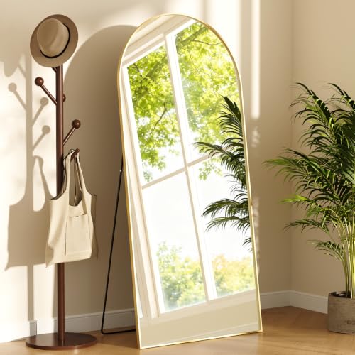 71" x 31"Arched Floor Full Length Mirror with Stand(Gold) - color: Golden, size: 71"L x 31"W