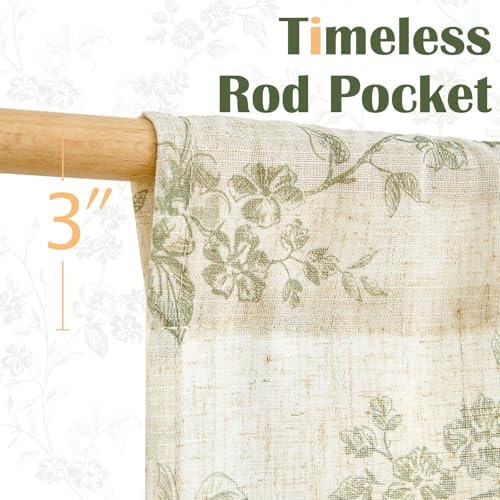 jinchan Floral Linen Kitchen Tier Curtains, 24 Inch, 2 Panels, Green - color: Alisa Green, size: 26"W x 24"L (Pack of 2)