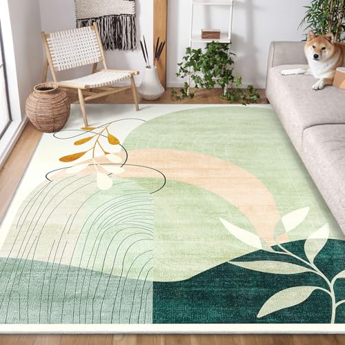 MUJOO 5x7 Area Rugs Washable Low Pile Non Slip Mid Century Modern Large - color: Green（modern）, size: 5' x 7' (Rectangular)