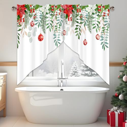Christmas Ball Swag Valances 1 Pair, Window Treatment 28x36 in - color: Green Leaves-christmas, size: 28"W x 36"L (Pack of 2)