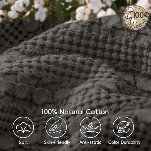 PHF Lightweight 100% Cotton Waffle Throw Blanket for Couch, Charcoal Grey - color: 13 Charcoal Grey, size: Throw(50"x60")