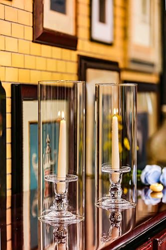 CYS EXCEL 2 PCS (H:14" D:4.75") Open Ended Glass Hurricane Candleholder Tube Shade | Multiple Size Choices Open Flame Candle Chimney Tube Cover | Bottomless Cylinder - size: 4.75" wide x 14" tall