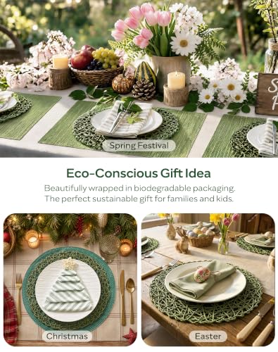 Round Bohemian Woven Paper Placemats Set of 6, Green - color: Green, size: Set of 6