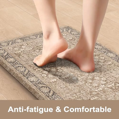 KIMODE Anti Fatigue Kitchen Mat, Boho Distressed Kitchen Rugs Sets of 2 - color: Brown/Multi, size: 47"L x 17.3"W x 0.47"Th + 29"L x 17.3"W x 0.47"Th