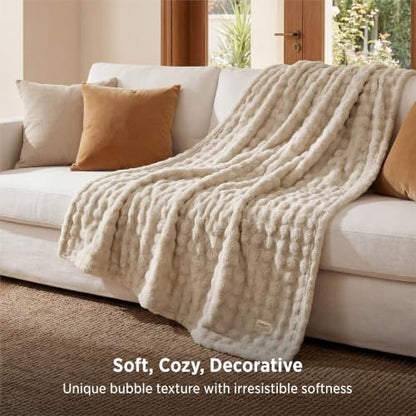 Bedsure Cloud Bubble Blanket, Soft Cozy Throw, Beige, 50"×60" - color: 04 Beige, size: Throw (50" X 60")