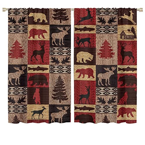 Vintage Check Black Bear Rod Pocket Blackout Curtains for Living Room,Noise Reduction Rustic Country Farmhouse Cabin Elk Tree Plaid Window Treatment Drapes,2 Panels 63L x 36W - color: Vintage Check Black Bear, size: 36"W x 63"L (Pack of 2)
