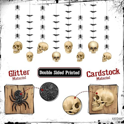 KatchOn Glitter Skull Garland for Halloween, Pack of 8
