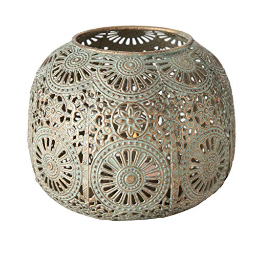 Moroccan Hurricane Candle Holder, Gold, 6.25 x 4.25 Inches