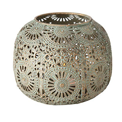 Moroccan Hurricane Candle Holder, Gold, 6.25 x 4.25 Inches