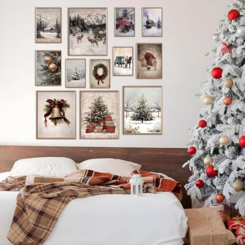 KBKBART 12pcs Christmas Wall Art Prints, Winter Holiday Canvas Art Prints - color: Christmast Prints Set