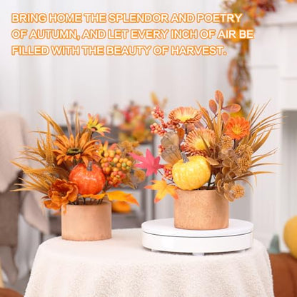 2PCS Fall Artificial Maple Pumpkin Table Centerpieces Home Decorations