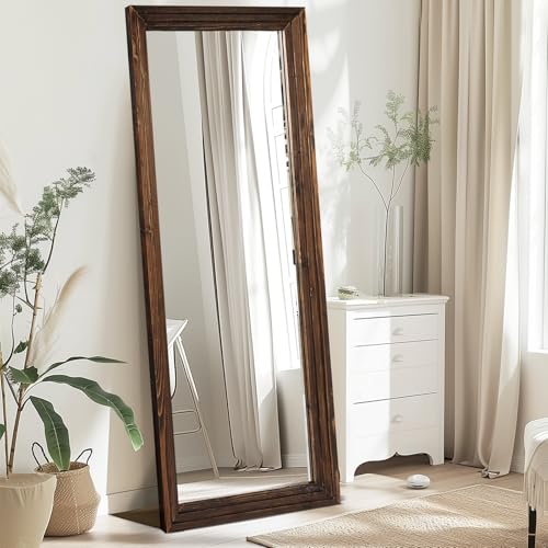Full Length Mirror, 65 x 24 Inch Solid Wood Floor Mirror, Brown - color: Brown, size: 65"L x 24"W