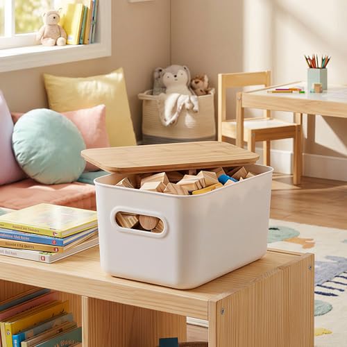 Citylife 7 QT Storage Bins with Bamboo Lids, Stackable with Handles, 4-Pack