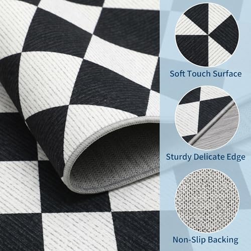 GarveeHome Checkered Hallway Runner Rug 2.5x8 Black and White Kitchen Rug - color: Black/White, size: 2'6" x 10' (Rectangular)